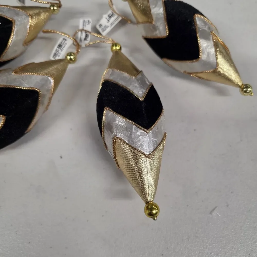 Vintage Pier 1 Lot of 4 NWT Teardrop Finial shape Ornaments Gold Black Siver